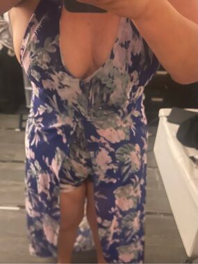 Navy Floral Lace-Accent Chemise with Pink Blossom Print